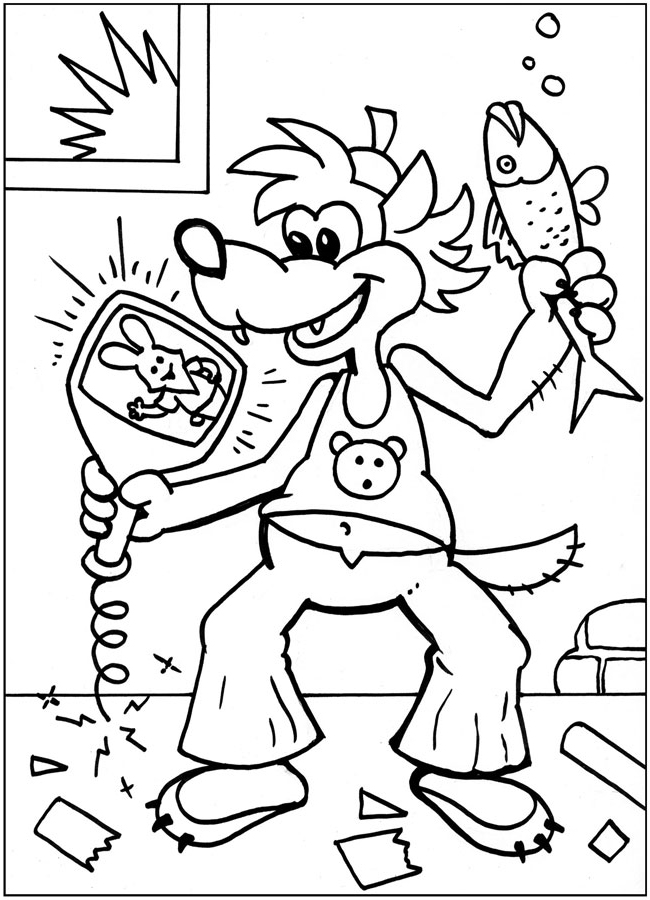 Волк бьет экран с Зайцем рыбой | Раскраски | мультфильмы, ну погоди ...