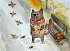 Воробьи и кот